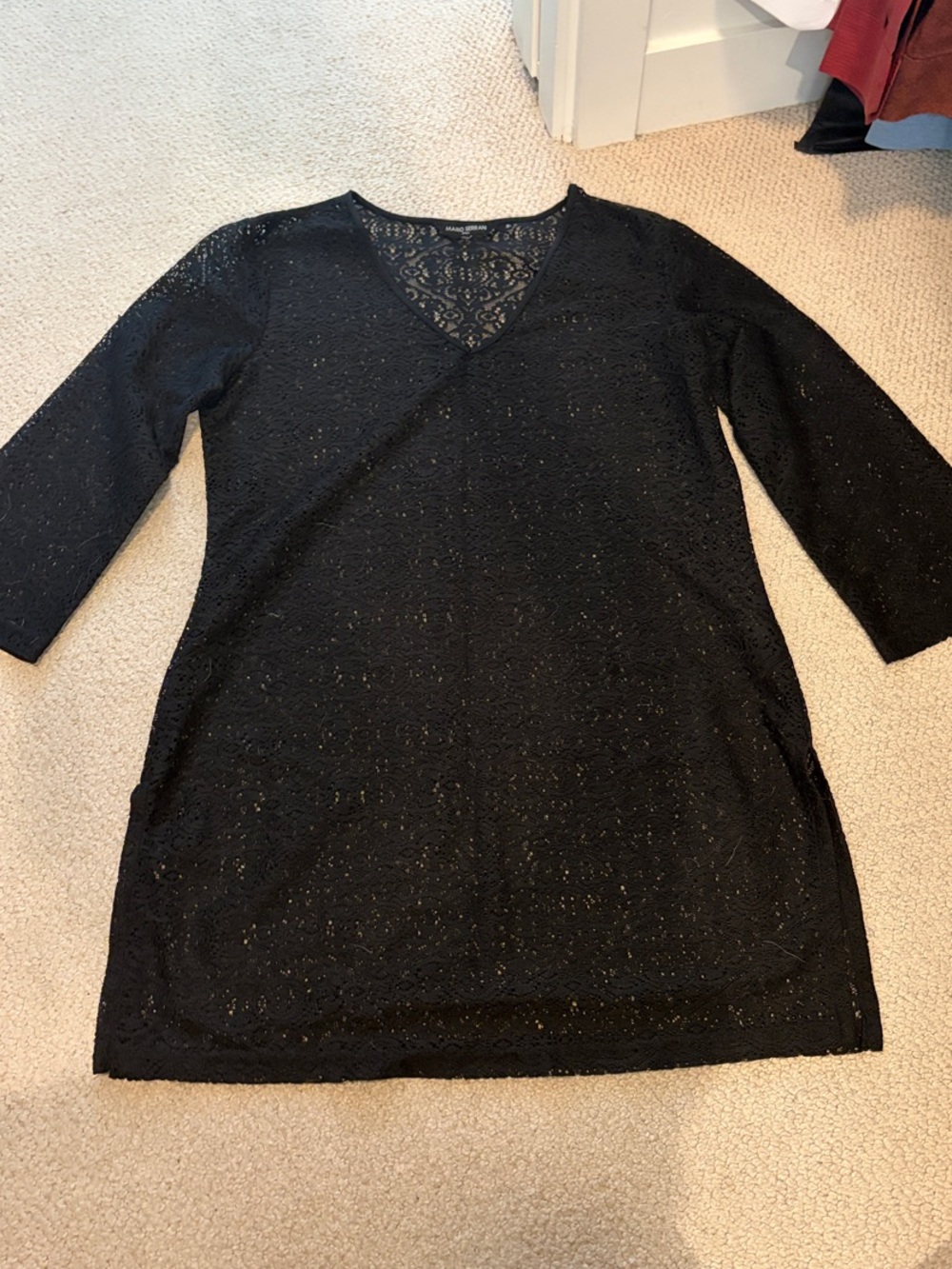 Mario Serrani Black Lace V-Neck Long Sleeve Cover Up